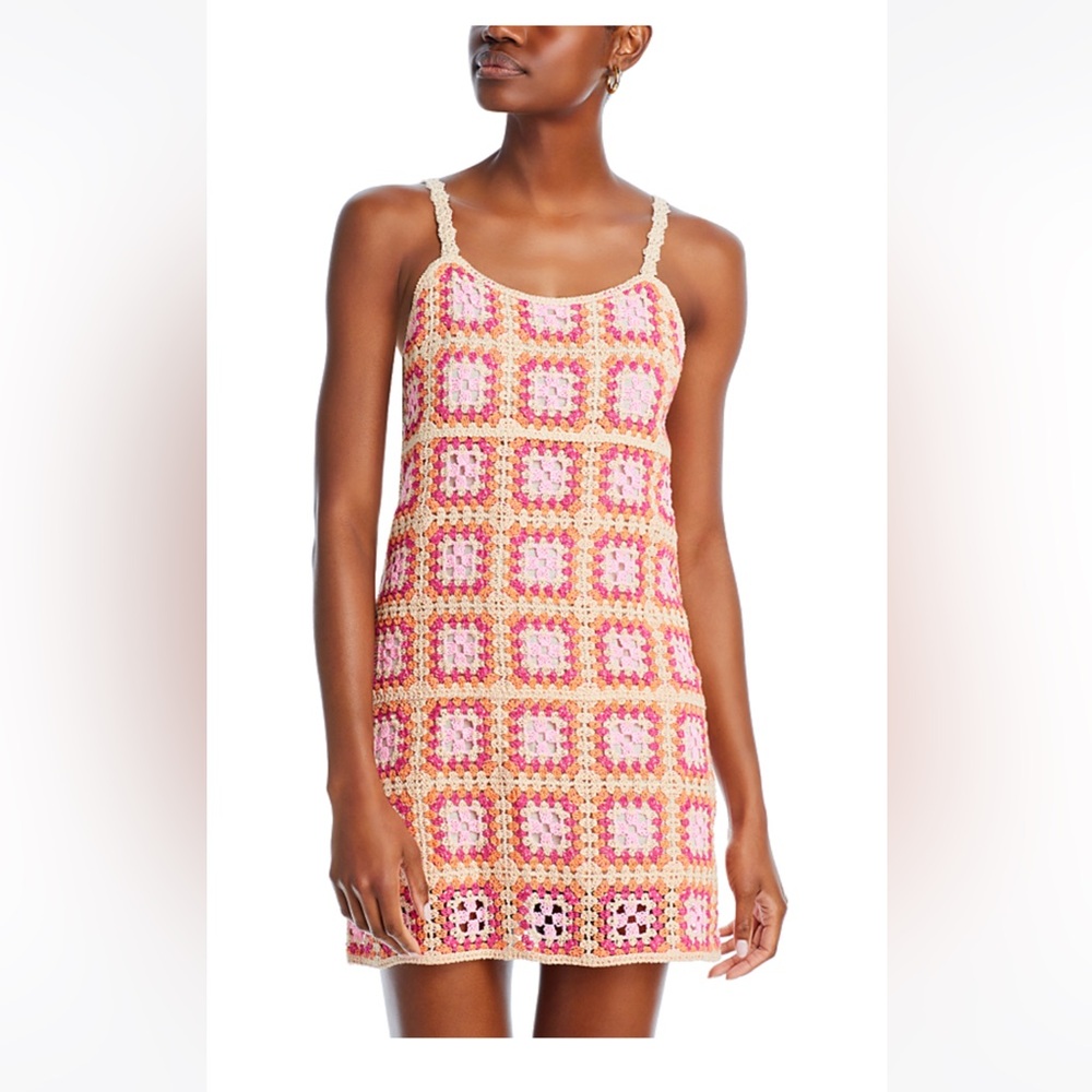 Aqua Pink and Cream Crochet Dress